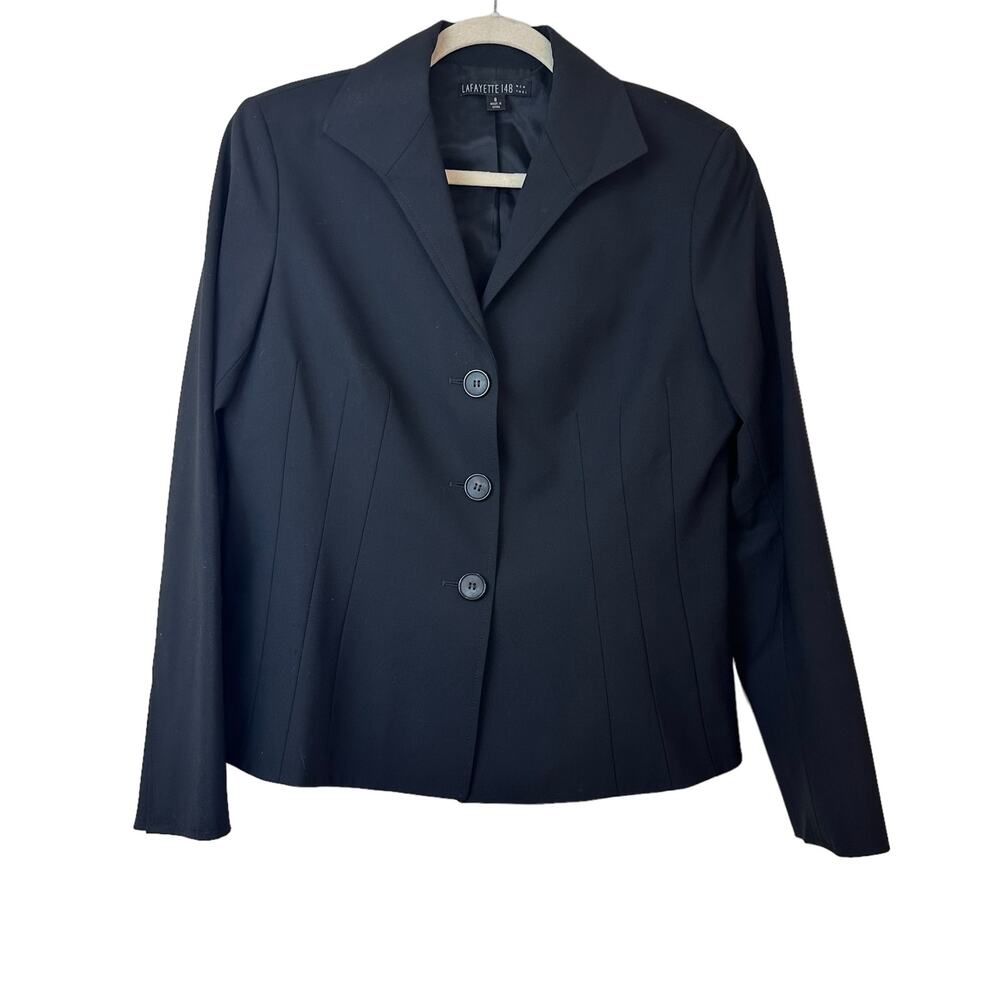 Lafayette 148 New York Stretch Wool Black Classic Blazer Jacket sz 8